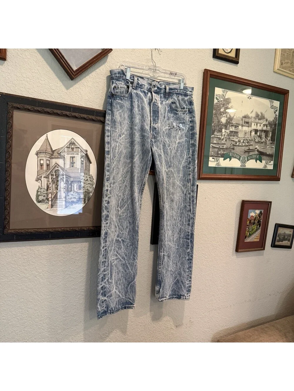 Vintage 80s RARE Acid Washed Levis 501 0109 STF Men’s 36x32 Blue Denim Jeans USA